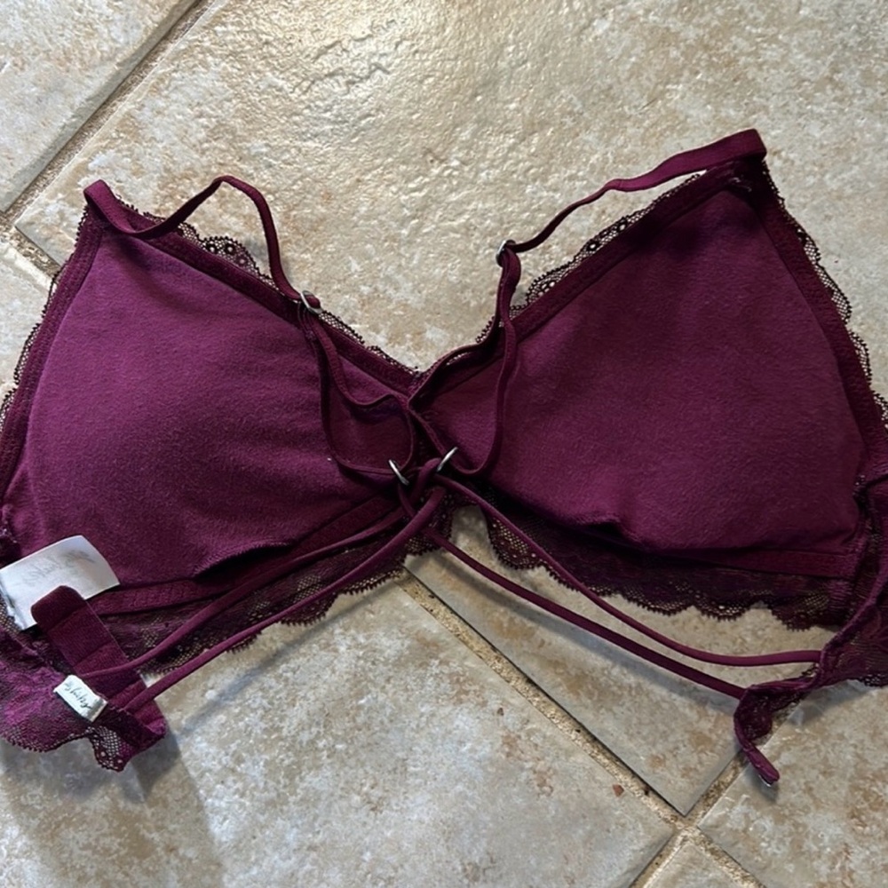 Gilly Hicks Dark Red Lace Bralette with Floral Embroidery - Picture 6 of 6